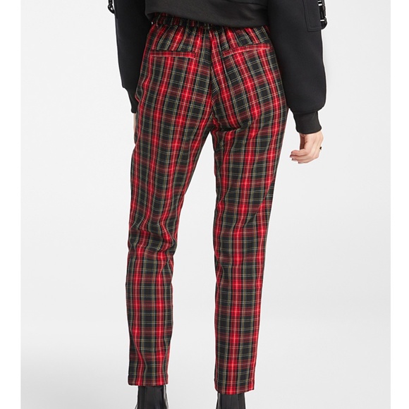 Red check tartan high rise lace-up waist granpa pants NWT - Picture 8 of 8